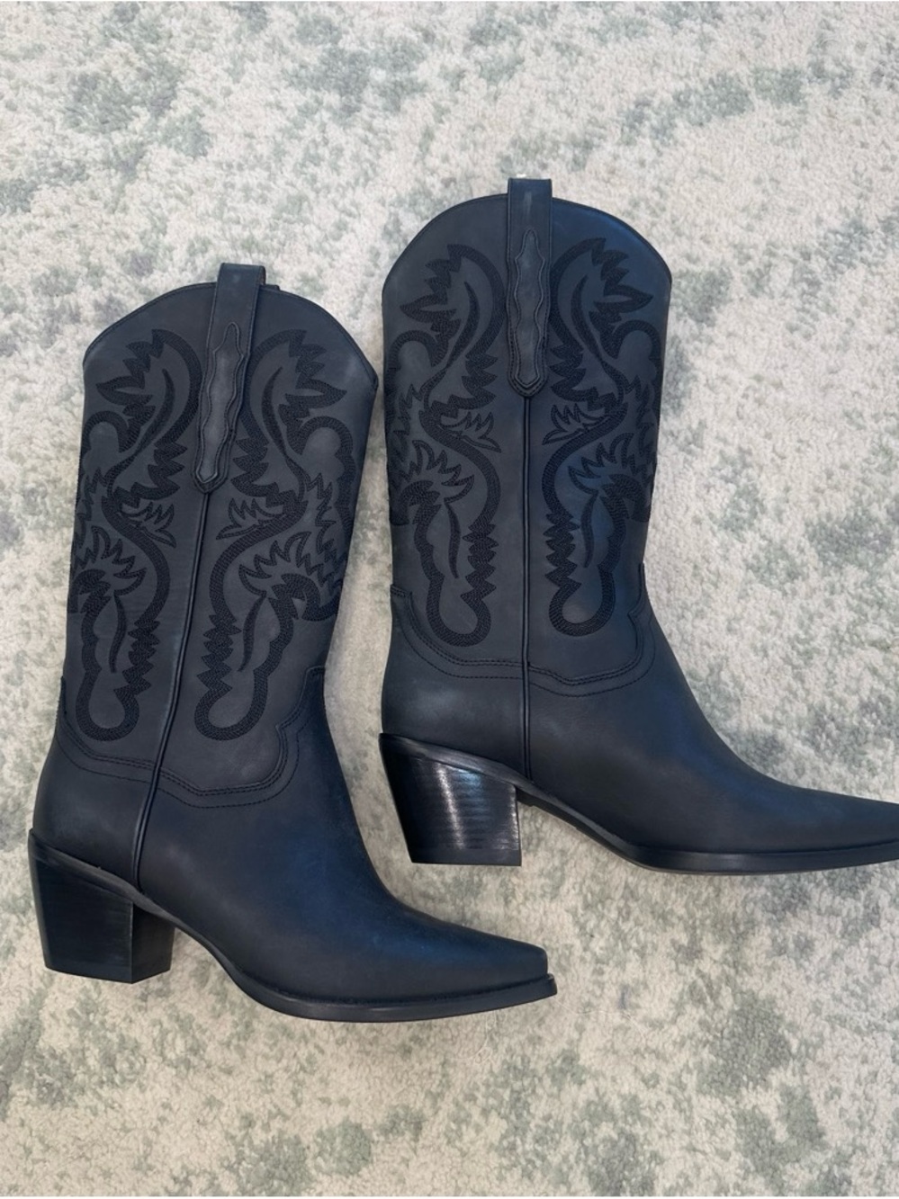 Jeffrey Campbell Black Embroidered Western Mid-Heel Boots